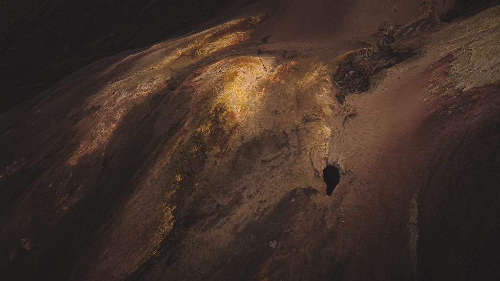 Fotografía aérea de paisaje en La Palma, del volcán Tajogaite